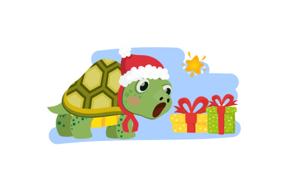 Cartoon Turtle Character Christmas Style