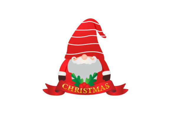 Charming Illustration Gnome and Christmas Ribbon Graphics