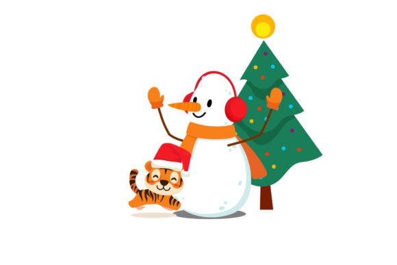 Christmas Cute Tigers Snowman Design: A Charming Illustration for Graphics