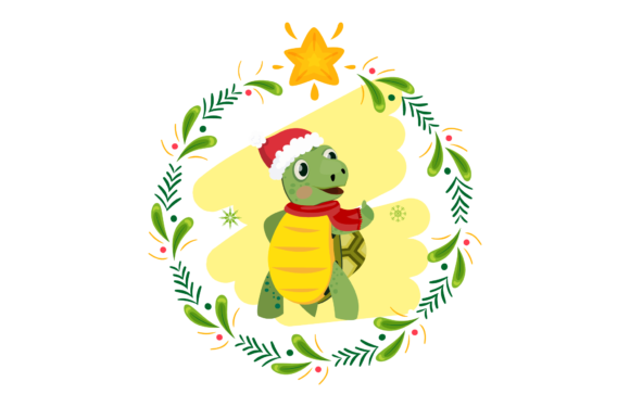 Christmas Cute Turtle Cartoon Design: A Charming Graphics Illustration