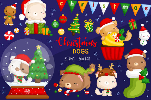 Christmas Dogs Clipart: A Versatile Graphics Set for Creative Projects