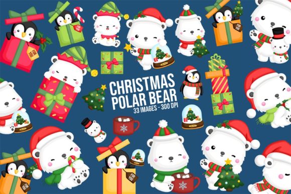 Christmas Polar Bear Clipart: A Festive Graphics and Illustrations Set