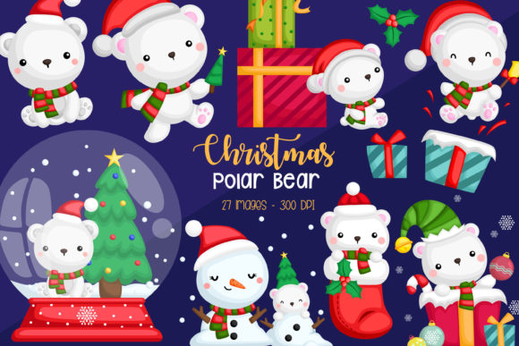 Christmas Polar Bear Snowman Clipart for Festive Branding