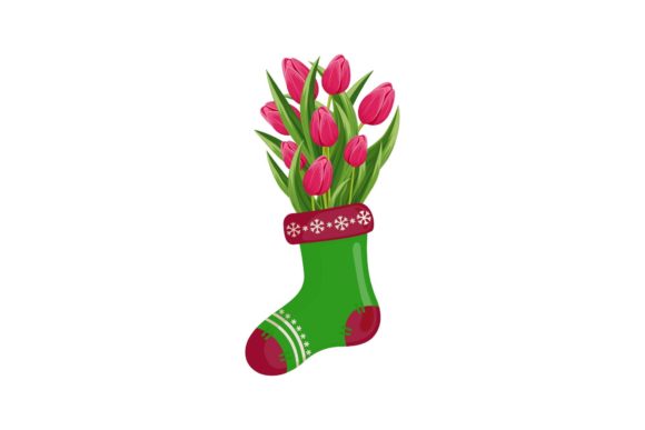 Christmas Warm Sock with Flower Tulip: A Festive Graphic
