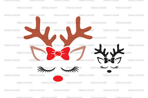 Cute Christmas Bow Reindeer Embroidery Design