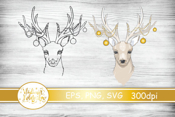 Deer with Christmas Balls on the Horns: A Festive Graphic