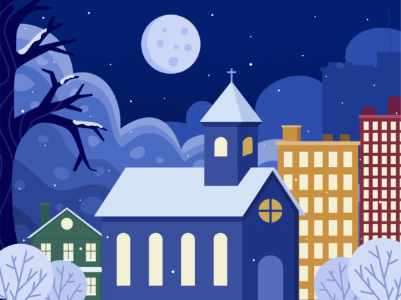 Winter Night Christmas in City: A Festive Graphic for Local Brands
